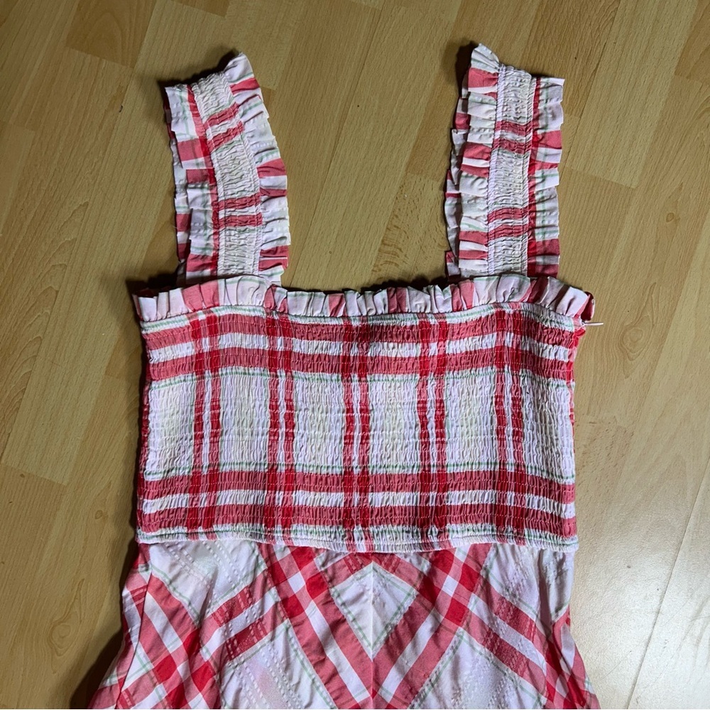 Ganni Red and White Seersucker Checkered Maxi Dress Size 40 - Picture 13 of 15